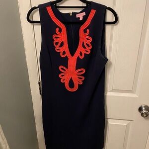 Lilly Pulitzer Navy Shift Dress with Red Embroidery “Janice”